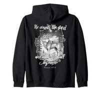 He Counts the Stars Bible Verse Christian Wolf Zip Hoodie