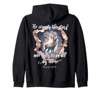 He Counts the Stars Bible Verse Deer Zip Hoodie