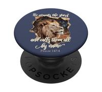 He Counts The Stars Psalm 147:4 Lion PopSockets Adhesive PopGrip