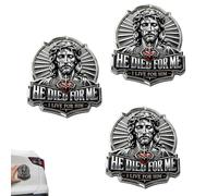 He Died for Me Emblem, 3D Metal Jeus Christian Car Emblem, Personalized 3D Metal Car Emblems with Cross Heart Design, Faith-Inspired Vehicle Decal for Automotive Trucks Motorcycle (Black C 3pcs)