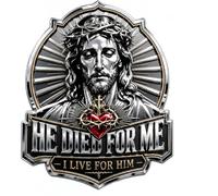 He Died for Me Emblem, I Live for Him Personalized 3D Metal Car Emblem, Christian Jesus Auto Decal with Cross Heart Design, Faith-Inspired Vehicle Decal for Automotive, Trucks SUV & Motorcycle (1PC)