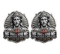 He Died for Me Emblem, I Live for Him Personalized 3D Metal Car Emblem, Christian Jesus Auto Decal with Cross Heart Design, Faith-Inspired Vehicle Decal for Automotive, Trucks SUV & Motorcycle (2PCS)