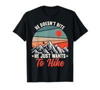 He Doesn't Bite He Just Wants To Hike Retro Outdoor Hiking T-Shirt