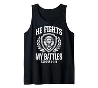 He Fights My Battles Exodus 1414 Christian Faith Lion Shield Tank Top
