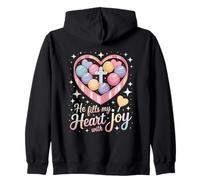 He Fills My Heart With Joy Christian Cross Love Zip Hoodie
