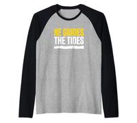 He Guides The Tides Christian Faith Ocean Believer Raglan Baseball Tee