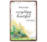 He Has Everything Beautiful In His Time Ecclesiastes 3:11 Metal Tin Sign Bible Verse Wall Decor Print His Mercies Scripture Sign Farmhouse Sign For Living Room Metal Tin Sign 8x12 Inch