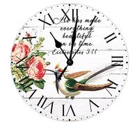 He Has Made Everything Beautiful PVC Wall Clock Red Flower Hummingbird Frameless Clocks Bible Scripture Roman Numerals Clock 8.8in Battery Operated Large Wall Clock for Home Farmhouse