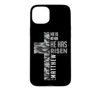 He Has Risen Matthew 28:6 Christian Easter Camo Cross Faith Case for iPhone 15 Plus