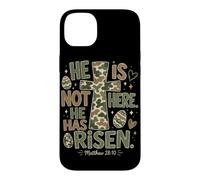 He Has Risen Matthew 28:6 Christian Easter Egg Camo Cross Case for iPhone 14 Plus