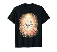 He Has Risen Matthew 28 6 Easter Cross Floral Bible Verse T-Shirt