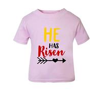 He has Risen Religious Easter Statement [EAST23] Short Sleeve Cotton Toddler t Shirt, 1-2 Years, Pastel Pink