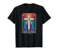 He Helps The Tempted Hebrews 2:18 Stained Glass Cross T-Shirt