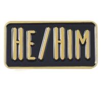 He/Him Enamel Pin Badge - Pronoun Pin for Identity & Inclusion - Gold and White Name Badge - Gender Identity & LGBTQ+ Pride Accessory