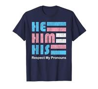He Him His Pronoun Pin for True Trans Soul T-Shirt, Men, Navy Blue, 6X-Large