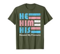 He Him His Pronoun Pin for True Trans Soul T-Shirt, Men, Olive Green, Large