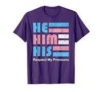 He Him His Pronoun Pin for True Trans Soul T-Shirt, Men, Purple, Large