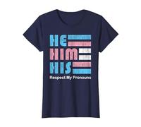 He Him His Pronoun Pin for True Trans Soul T-Shirt, Women, Navy Blue, Large