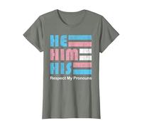 He Him His Pronoun Pin for True Trans Soul T-Shirt, Women, Olive Heather, Large
