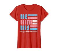 He Him His Pronoun Pin for True Trans Soul T-Shirt, Women, Red, Large