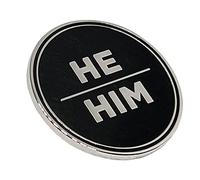 He Him Pronoun Pin Black and Silver Circular Hard Enamel Pronoun Button Badge