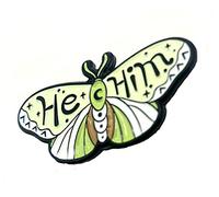 He/Him Pronouns Cute Green Butterfly Metal Pin Badge