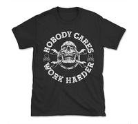 HE&HONP ATONG New Limited Nobody Cares Work Harder Skull Mechanic Engineer T-Shirt Black Black(Small)