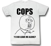 HE&HONP Y U No Memes Cops Adult Short Sleeve T Shirt White(Large)