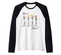 He is Alive Risen Lord Jesus Spring Women's Floral Easter Raglan Baseball Tee