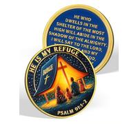 He Is My Refuge Christian Challenge Coin, Religious Gifts for Men & Women