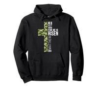 He Is Not Here For He Is Risen Christian Easter Camo Cross Pullover Hoodie