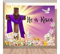 He is Risen Backdrop 10x8ft Jesus Christ Cross Resurrection Background for Spring Easter Party Decorations Religious Events Banner Photo Studio Props