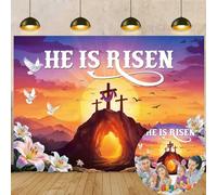 He is Risen Backdrop 6x4FT Christian Cross Lily Jesus Resurrection Photography Background for Home Religious Easter Party Decorations Photo Props
