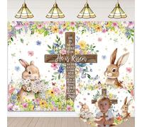 He is Risen Backdrop 7x5FT Easter Bunny Jesus Cross Photography Background Spring Floral Banner for Christian Easter Spring Party Decorations Supplies