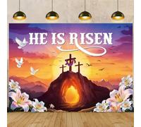 He is Risen Backdrop 8x6FT Christian Cross Lily Jesus Resurrection Photography Background for Home Religious Easter Party Decorations Photo Props