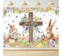 He is Risen Backdrop 8x6FT Easter Bunny Jesus Cross Photography Background Spring Floral Banner for Christian Easter Spring Party Decorations Supplies
