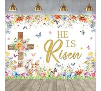 He is Risen Backdrop Easter Jesus Cross Photography Background Spring Easter Party Banner for Indoor Outdoor Decorations (10x8FT: 120x96 inch)