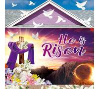 He is Risen Backdrop Happy Easter Decorations For Photography Resurrection Moutain Banner Spring Easter Party Photo Props Supplies (8x6FT)