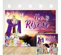 He is Risen Backdrop Happy Easter Decorations For Photography Resurrection Moutain Banner Spring Easter Party Photo Props Supplies (7x5FT)