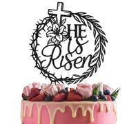 He is Risen Cake Topper, Spring Easter Festival Party Decoration Supplies, Religious Christian Easter Decorations, He is not Here He is Risen Black Glitter
