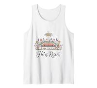 He is Risen Christian Easter Tomb Cross Floral Tank Top