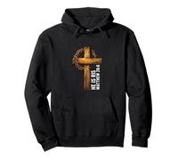 He Is Risen Cross Crown Thorns Matthew 28:6 Christian Faith Pullover Hoodie