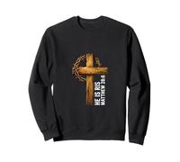He Is Risen Cross Crown Thorns Matthew 28:6 Christian Faith Sweatshirt