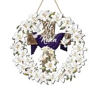 He is Risen Door Wreath with Cross Lily Wreath Easter Front Door Sign Religious Easter Wreaths Decor for Church Holy W hristian Decorations