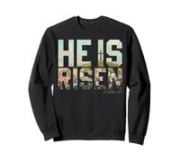 He Is Risen Easter Boho Floral Cross Christian Faith Jesus Sweatshirt
