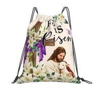 He Is Risen Easter Jesus Lamb Cross And Lily Flowers Women Men Swimming Bag Adjustable Gym Sack Large Drawstring Backpack For Hiking Travel Picnic