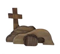 He Is Risen Easter Resurrection Scene - Wooden Empty Tomb Jesus Figurine Set for Christian Table Centerpiece, Religious Sunday School Teaching Gift and Spiritual Home Office Tabletop Decor (A)