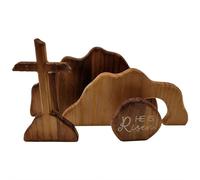 He Is Risen Easter Resurrection Scene - Wooden Empty Tomb Jesus Figurine Set for Christian Table Centerpiece, Religious Sunday School Teaching Gift and Spiritual Home Office Tabletop Decor (C)