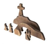 He Is Risen Easter Resurrection Scene - Wooden Empty Tomb Jesus Figurine Set for Christian Table Centerpiece, Religious Sunday School Teaching Gift and Spiritual Home Office Tabletop Decor (B)