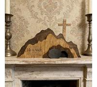 He is Risen, Empty Tomb Scene Spring Easter Decorations, Jesus Nativity Resurrection Figurines Set With Wooden Cross For Home, Office, Table, Shelf, Mantle Decor - Christian Catholic Religious (B)